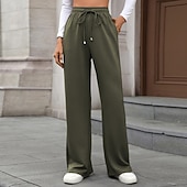 abordables Pantalon droit-Femmes Slacks Droit Streetwear Occasionnel Longueur complète Naturel Uni Avec Poches Conception à cordon élastique Doux Fête Tenue quotidienne Week-end Rouge bordeaux Jacinthe Noir Vert Véronèse
