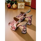 preiswerte Nachtleben Party-Damensandalen mit rotem Schottenmuster und Plateauabsatz – Peeptoe-High-Heels mit dicker Sohle für das Nachtleben und Weihnachtsfeiern