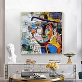 baratos Pinturas Abstratas-pintura a óleo feita à mão, retrato abstrato, arte, bloqueio de cores em negrito, arte expressionista moderna, paleta vibrante, contraste, azul, amarelo, vermelho, pinceladas expressivas, tela