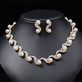 abordables Conjuntos de joyas-Juego de Joyas 2 Perla Cromo Pendientes Collare Mujer Elegante Vintage Moda Estilo retro Clásico Conjunto de joyas Para Boda Fiesta Invitado a la boda