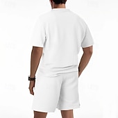 voordelige T-shirt sets voor heren-Voor heren Wafel Shirt T-shirt past 2 stuks outfits T-shirt en korte broek Korte mouw Strakke ronde hals Zomer Effen Modieus Casual Jacquard 2-stuks Vakantie Alledaagse kleding Uitgaan Zwart Wit Khaki