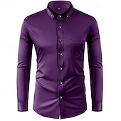 economico camicie da uomo no stiro-Per uomo Camicia Camicia elegante Camicia button-down Camicia non stiro Semplice Formale Matrimonio Nero Bianco Vino Blu marino Manica Lunga Collo ripiegato Estate Primavera Abbigliamento diamante
