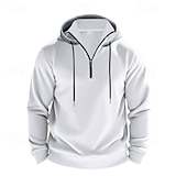 abordables Sudadera con capucha de vellón-Hombre Sudadera Sudadera Con Capucha Sudadera con capucha y cremallera de un cuarto Sudadera con capucha de lana Albaricoque Negro Blanco Rojo Burdeos Con Capucha Plano Cremallera Bolsillo Deporte