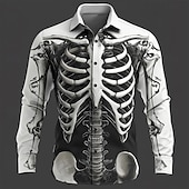 olcso 3D-s minta-Férfi 3D nyomtatás Csontváz Ing Gombos póló Hosszú ujj Sötét Punk Gótikus Szabadtéri Szabadság Nyár Tavasz Térfogatcsökkenés 3D nyomtatás galléros ingek Fehér+Fekete Fekete Barna