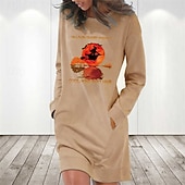 preiswerte Halloweenkleid-Damen Minikleid Sweatshirt-Kleid Freizeitkleid Mode Modern Halloween Täglich Wochenende Normale Passform Grafik Langarm Rundhalsausschnitt Schwarz Weiß Rote Khaki Frühling Herbst