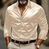 economico Camicie in raso da uomo-Per uomo Camicia Come la seta Camicia in raso Camicia elegante Camicia casual Camicia con Bottoni Semplice Affari Abbigliamento casual alla moda Nero Giallo Rosso Blu marino Manica Lunga Colletto