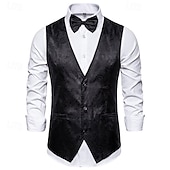 abordables Chaleco de hombre-Hombre Chaleco Formal Rendimiento Boda Primavera Otoño Ajustable Cachemir Botonadura Simple Escote en Pico Negro Azul Piscina Chaleco