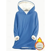 baratos Moletons forrados de fleece-Mulheres Pulôver Moletom Com Capuz Gráfico Tecido Quente Casual Velo Sherpa Manga Longa Com Capuz Tops longos Rua Dia a Dia Casual Imprimir Rosa Escuro Azul Cinzento Outono Inverno