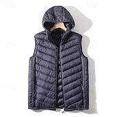 levne Pánská péřová vesta-Pánské Puffer Vesta Kamizelka Vesta Dovolená Denní Rande Módní Na běžné nošení Podzim zima Kapsy Polyester Zahřívací Pohodlné Pevná barva Zip Kapuce Běžný Černá Námořnická modř Vesta