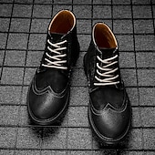 economico Stivaletti alla caviglia-stivaletti brogue in pelle scamosciata grigia da uomo, scarpe eleganti retrò con lacci, casual, per abbigliamento business e casual elegante