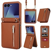 billiga Skal och fodral till Samsung-telefon fodral Till Samsung Galaxy Z Flip 7 Z Flip 6 Z Flip 5 Z Flip 4 Skal med snodd Stöd Kortplats Kontor / företag TPU PU läder