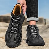 baratos Botas de cano curto-Tênis casual masculino de cano alto em couro sintético marrom com sola de borracha antiderrapante – calçado esportivo confortável com cadarço para caminhadas ao ar livre, viagens e uso diário