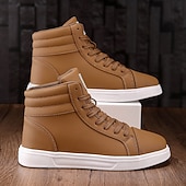 cheap Men&#039;s Sneakers-Men&#039;s Green Faux Leather High-Top Sneakers with Black Sole, Fashion Lace-Up Casual Shoes for Streetwear, Parties and Daily Wear