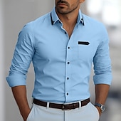 billiga Button Down-skjortor för män-Herr Skjorta Slät Formell Bröllop Vin Blå Grön Khaki grön Långärmad Nedvikt Sommar Vår Kläder Lappverk