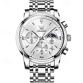 economico Orologi al quarzo-il nuovo orologio da lavoro con bracciale in acciaio inossidabile olevs con calendario luminoso, piccolo orologio al quarzo multifunzionale da 24 ore, tre lancette, orologio da polso sportivo da uomo