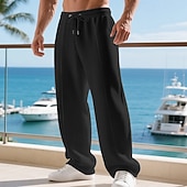 abordables Pierna Recta-Hombre Pantalones de Deporte Pantalones Pantalones deportivos de pierna recta Pantalones de gofres Correa Bolsillo Cintura elástica Plano Comodidad Deporte Diario Moda Casual Negro Blanco