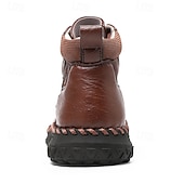 baratos Botas de cano curto-Botas casuais masculinas de couro sintético marrom de cano alto com sola de borracha antiderrapante - calçados duráveis para caminhadas ao ar livre, viagens e uso diário
