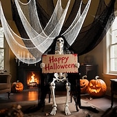 abordables Décoration extérieure-Lot de 6 gazes d'Halloween, tissu effrayant, 30 × 72 pouces, tissu effrayant pour Halloween, fournitures de maison hantée, fête en extérieur, intérieur (4 noires + 2 blanches)
