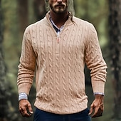 economico maglione pullover da uomo-Per uomo Maglione Maglioni con zip a un quarto Maglione a maglia A Coste Maglia Top Regolari Lavorato a maglia Semplice Collo alla coreana Moda Casual Vacanza Abbigliamento quotidiano Abbigliamento