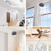 abordables Limpiando suministros-Plumero de microfibra curvo, retráctil y lavable, de 2,8 metros de largo, con mango extensible, flexible y electrostático, ideal para limpiar el hogar, ventiladores de techo de gran alcance,