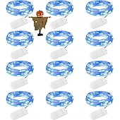 abordables Guirlandes lumineuses à piles-2m Guirlandes Lumineuses 20 LED Blanc Chaud Blanc Rouge Lumières de fil de cuivre Halloween Étanche Vacances Alimenté par piles