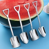 economico Utensili e gadget da cucina-4 cucchiai a pala in acciaio inossidabile, mini cucchiaini da dessert a pala creativi e carini, stoviglie in acciaio inossidabile per la casa per anguria, gelato, coppie