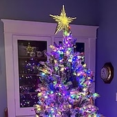 baratos Topo de Árvore-Topo de árvore de Natal estrelado, topo de árvore de gengibre, topo de árvore de resina de 5 pontas, estrela com temporizador automático, serve para todos os tamanhos de árvores, presente elegante para decoração de casa, feriado, mágica e festa
