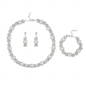 お買い得  ジュエリーセット-ジュエリーセット 3 ホワイト 真珠 クロム 1×ブレスレット イヤリング ネックレス 女性用 エレガント ヴィンテージ ファッション ビンテージ クラシック ジュエリーセット 用途 結婚式 パーティー 結婚式のゲスト