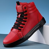 cheap Men&#039;s Sneakers-Men&#039;s Green Faux Leather High-Top Sneakers with Black Sole, Fashion Lace-Up Casual Shoes for Streetwear, Parties and Daily Wear