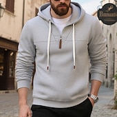 baratos Moletom com capuz de lã-Homens Moletom Moletom com capuz Moletom de lã Adamascado Preto Branco Vinho Azul Marinha Com Capuz Tecido Patchwork Desportos e Ar livre Casual Diário Roupa de rua Legal Roupa de Esporte Inverno
