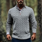 economico maglione pullover da uomo-Per uomo Maglione Maglioni con zip a un quarto Maglione a maglia A Coste Maglia Top Regolari Lavorato a maglia Semplice Collo alla coreana Moda Casual Vacanza Abbigliamento quotidiano Abbigliamento