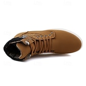 cheap Men&#039;s Sneakers-Men&#039;s Tan Faux Leather High-Top Sneakers with Lace-Up Design, Stylish Casual Shoes for Walking, Work and Weekend Outfits