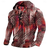 abordables Hoodies Ethniques Vintage-Homme Tribal Abstrait Imprimé bandana Élégant Ethnique manche longue À capuche Vêtements de rue Jaune Rouge Cordon de serrage Automne Hiver Designer