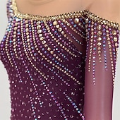 voordelige Schaatsjurken-Kunstschaatsjurk Dames Voor meisjes Schaatsen Jurken Bordeaux Lapwerk Open achterkant Netstof Spandex Hoge Elasticiteit Opleiding Wedstrijd Kunstschaatskleding Klassiek Kristal / Bergkristal Lange