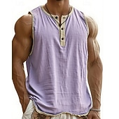 preiswerte Fitness Tank-Tops-Herren Tank Top Weste Unterhemd Ärmelloses Shirt Ärmellos Henley Sommer Einfach Mode Designer Basic Knöpfe Urlaub Straße Ausgehen Schwarz Rosa Marineblau Top T-Shirt für Herren