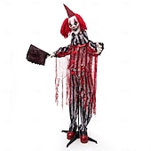 お買い得  ハロウィン-ハロウィーンのピエロの置物、肉切り包丁を持っている、お化け屋敷の秘密の部屋、電気センサーで光る装飾小道具