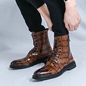 levne Dámské boty-Pánské hnědé šněrovací boty s krokodýlím vzorem, vintage business casual boty do kanceláře a na formální příležitosti