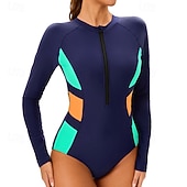 abordables Lycra de surf-Femmes Maillot de bain Maillot Anti UV Protection Solaire UV UPF50+ manche longue Maillot de Bain Zip Up Natation Surf Patchwork Été Printemps Automne