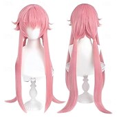 economico Parrucche Anime-parrucca rosa da donna, capelli sintetici per feste, lunghezza 80 cm