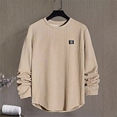 billiga Basic sweatshirts-Herr Tröja Vit Rund hals Slät Jacquard Dagligen Sport &amp; Utomhus Helgdag Polyester Streetwear Grundläggande Ledigt Vår Höst Kläder Pull Tröjor Långärmad