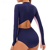 billige Utslett vakter-Dame Badedrakt Rash-guard UV Solbeskyttelse UPF50+ Langermet Badetøy Ta igjen glidelåsen Svømming Surfing Lapper Sommer Vår Høst