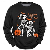 levne Halloween mikiny a svetry-Halloween Pánské Lebky Mikina Punk Večírek Tričkový Dovolená Černá Rubínově červená Výstřih ke krku 3D Celý rok Návrhář