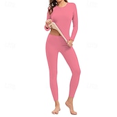 economico Set e Tutine-Per donna Tempo freddo in alto e in basso Strato di base superiore e inferiore Underwear Set termica Inverno Molto spesso Tinta unica Completo Abbigliamento Bianco latte Rosa scuro Palestra Pilates