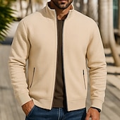 cheap Casual Jackets-Men's Outdoor Jacket Sport Coat Formal Home Pocket Minimalist Spring Fall Solid Color Active Neutral Shirt Collar Regular Black Burgundy Navy Blue Khaki Grey Jacket