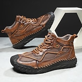 preiswerte Stiefeletten-Braune High-Top-Freizeitsneaker aus Leder für Herren mit Ziernähten und strapazierfähiger Gummisohle – modische Komfortschuhe für Outdoor und Stadt