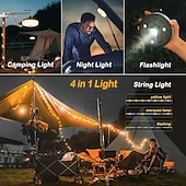 abordables Lampes et lanternes de camping-Guirlande lumineuse de camping, guirlande lumineuse d&#039;extérieur 4 en 1 avec 8 modes d&#039;éclairage, guirlande lumineuse de camping rétractable portable pour randonnée en plein air, jardin, fête,