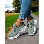 Недорогие Женские кроссовки-Женские дышащие прогулочные туфли цвета хаки — легкие удобные кроссовки на шнуровке для путешествий и повседневной носки.