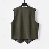 preiswerte Herrenweste-Herren Cordweste Weste Gilet Urlaub Party Geschäft Mode Lässig Frühling Herbst Tasche Knöpfe Polyester Bequem Einfach Einreihig Ein-Knopf V Ausschnitt Normale Passform Schwarz Grün Kaffee Weste