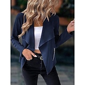 billiga casual jackor-Dam Vardaglig jacka Bekväm Andningsfunktion Ficka Mode Ledigt Slät Semester Gata Ledigt Dagliga kläder Öppen front Kort Nedvikt Normal Långärmad Ytterkläder Marin Svart Rubinrött Vår Höst