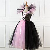 levne Dívčí halloweenské kostýmy-dětské dívčí cosplay šaty, cosplay šaty na zakázku, párty šaty s dlouhým rukávem, jednobarevné, párty na vystoupení, halloweenské párty, síťované, gotické, halloweenské, maxi šaty na zakázku, swingové